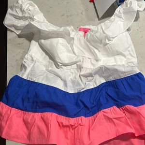 BRAND NEW Lilly Pulitzer Size 10 Ruffle Top White, Blue and Pink